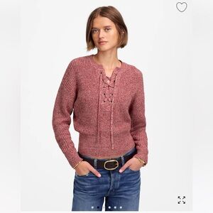 Madewell Marled Ribbed Lace-Up Red Sweater